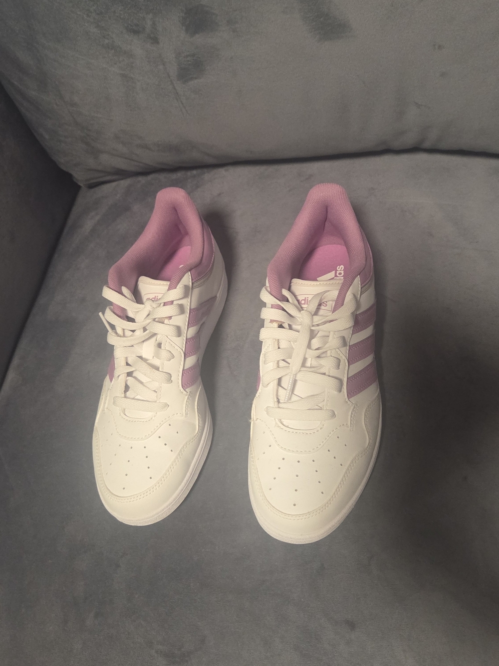 adidas Women's White Sneakers with Purple Stripes